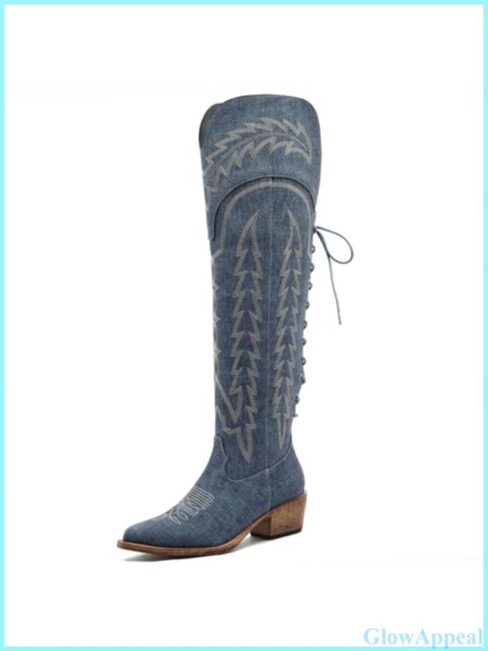 Vegan Leather Over The Knee Western Cowgirl Boots Low Heel